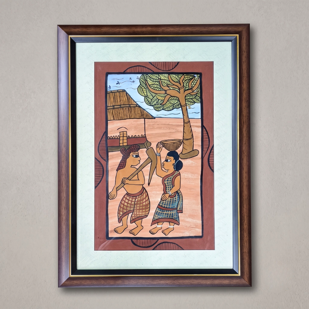Handmade Paitkar Painting | 14x19 Inch | Portrait showcasing tribal figures in a vibrant, traditional setting.