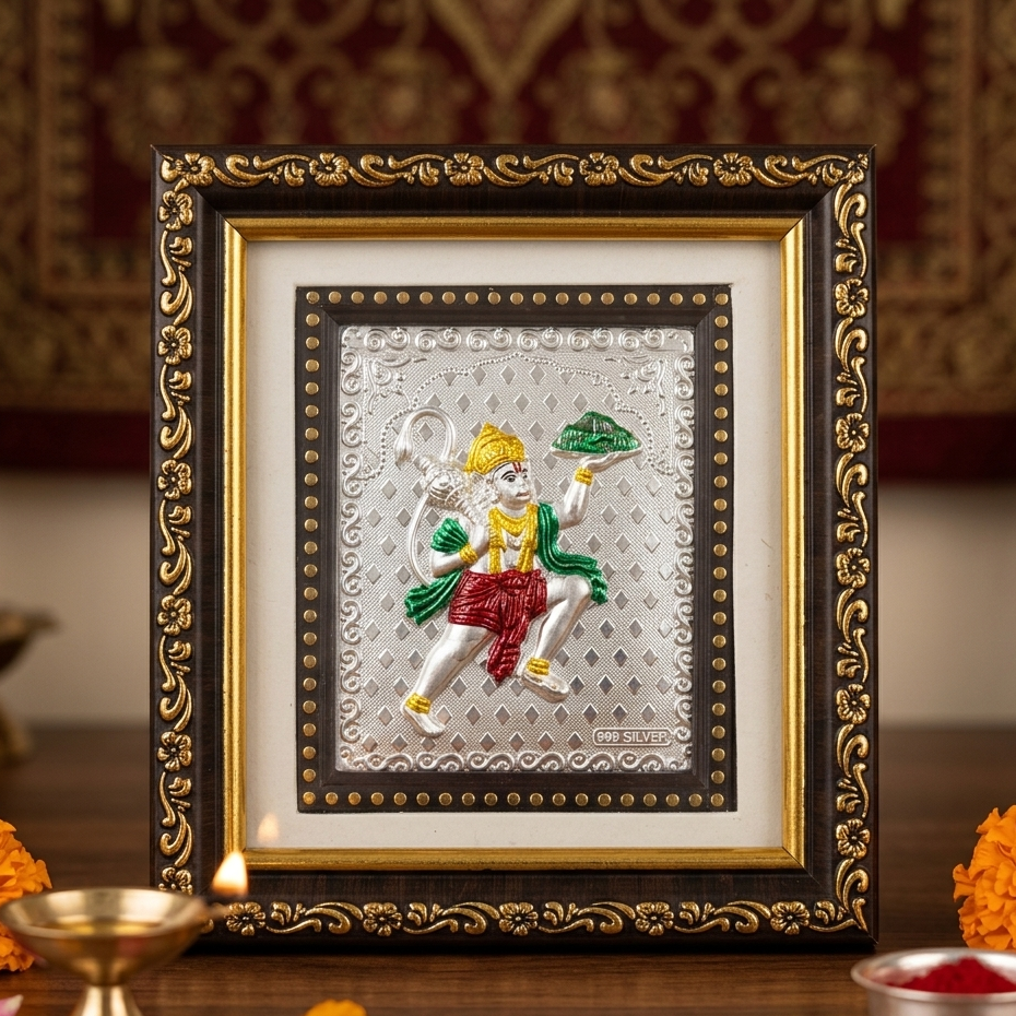 Silver Plated Lord Hanuman Frame | Size: 5x5.5 Inch