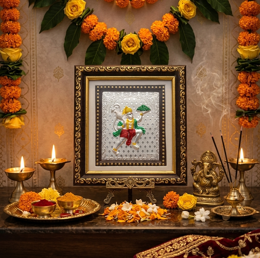 Silver Plated Lord Hanuman Frame | Size: 5x5.5 Inch