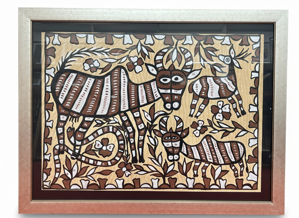 Handmade Sohrai Painting:Jungle Ecosystem (Size: 36x27 Inches)