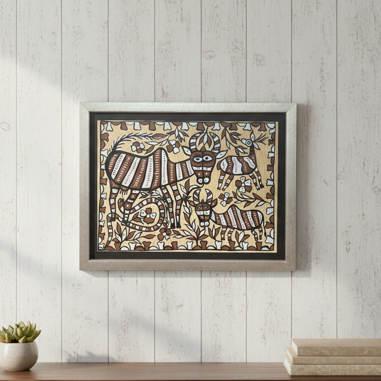 Handmade Sohrai Painting:Jungle Ecosystem (Size: 36x27 Inches)