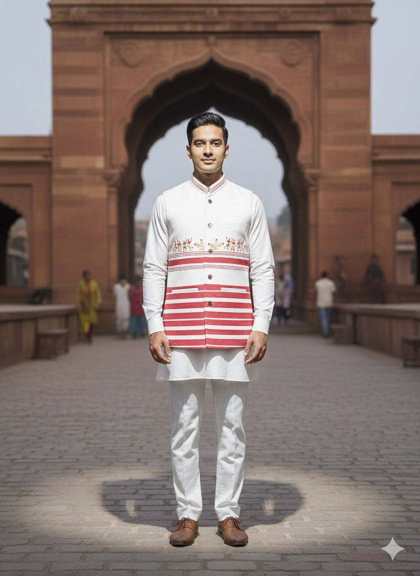 Tribal Legacy Jacket | Red and White | Half Sleeve | Premium Quality Cotton Jacket