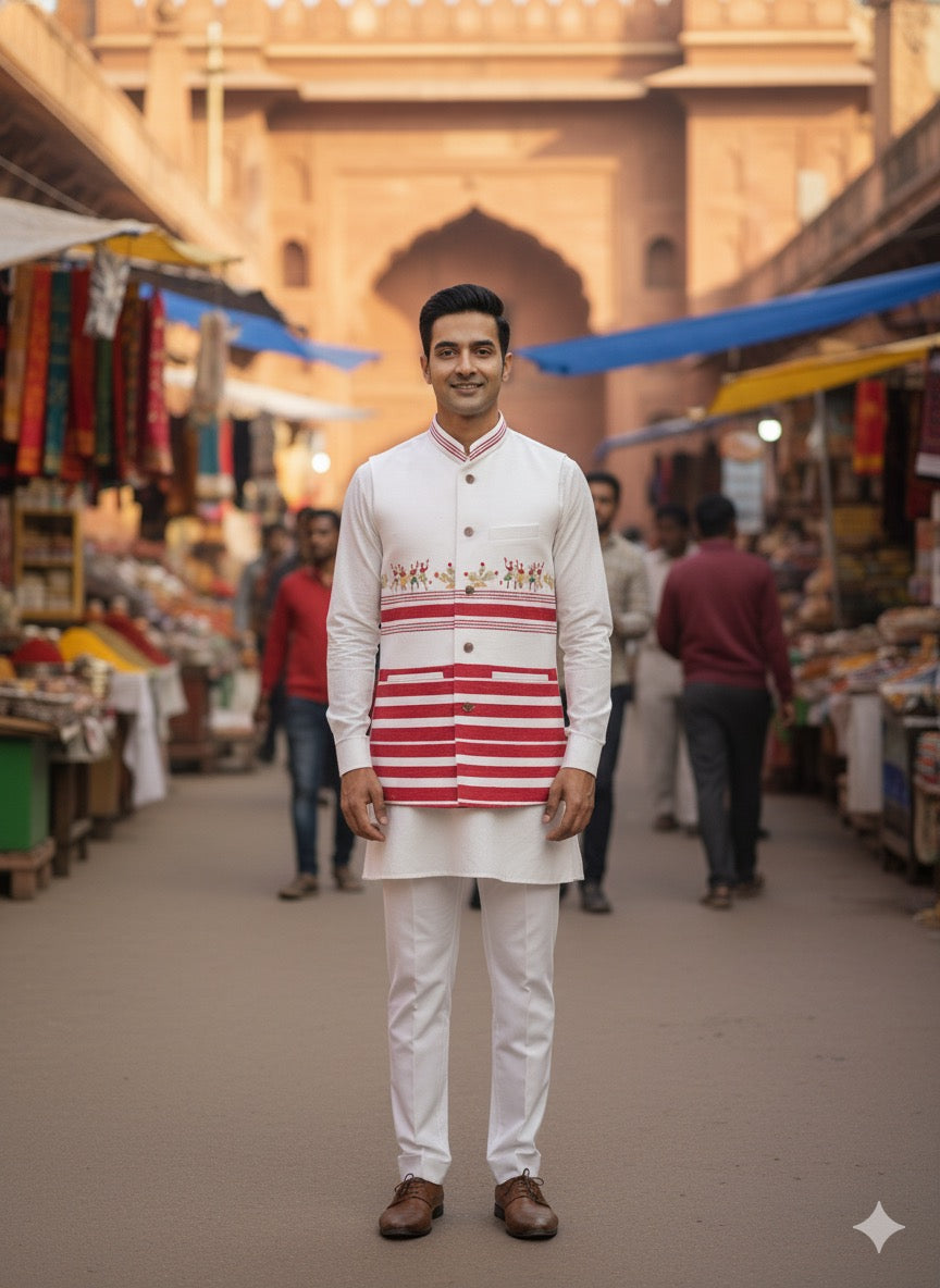 Tribal Legacy Jacket | Red and White | Half Sleeve | Premium Quality Cotton Jacket