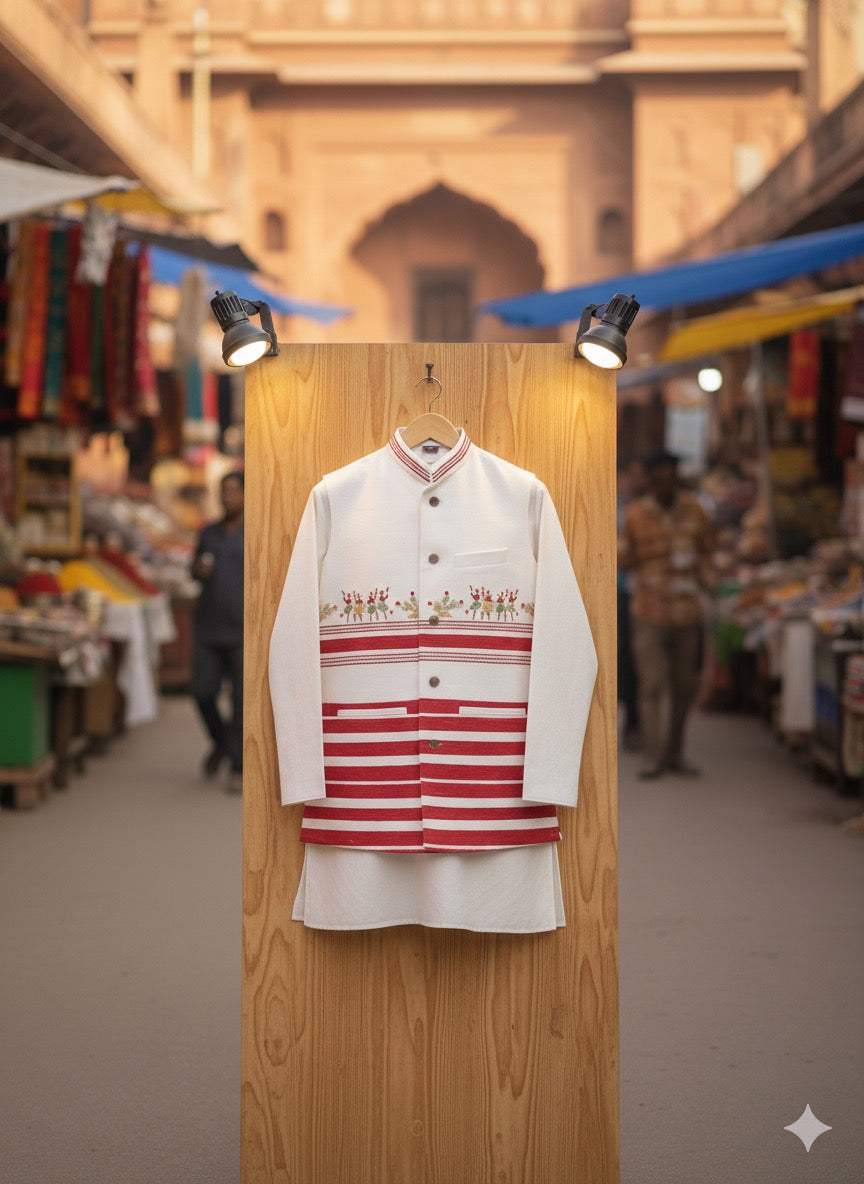 Tribal Legacy Jacket | Red and White | Half Sleeve | Premium Quality Cotton Jacket