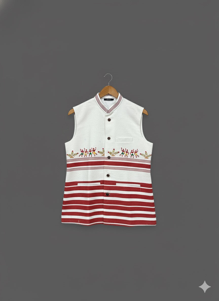 Tribal Legacy Jacket | Red and White | Half Sleeve | Premium Quality Cotton Jacket