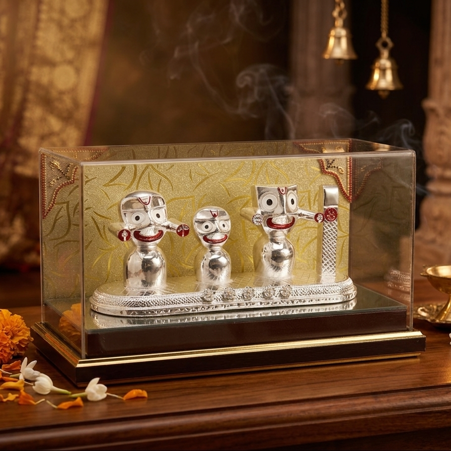 Silver Plated JBS Idol Set with Acrylic Display Case | Premium Decorative & Spiritual Gift