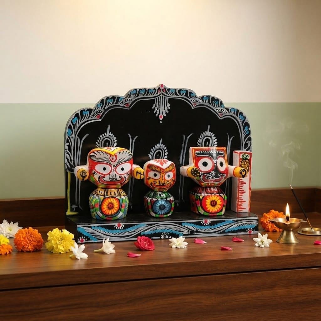 Handcrafted Lord Jagannath, Balabhadra & Devi Subhadra Wooden Idol (9x7x2 Inch)