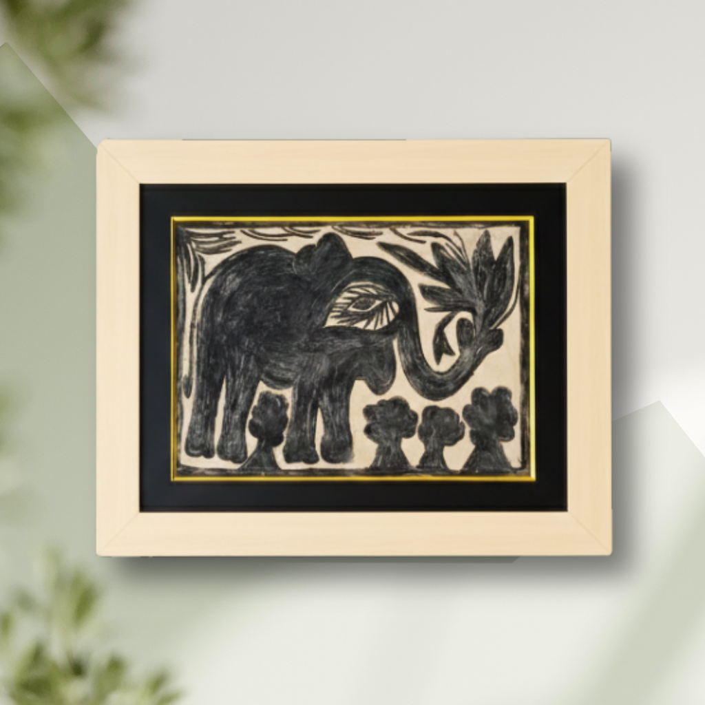 Handmade Khovar Painting: The Elephant (21 x 17 Inch)