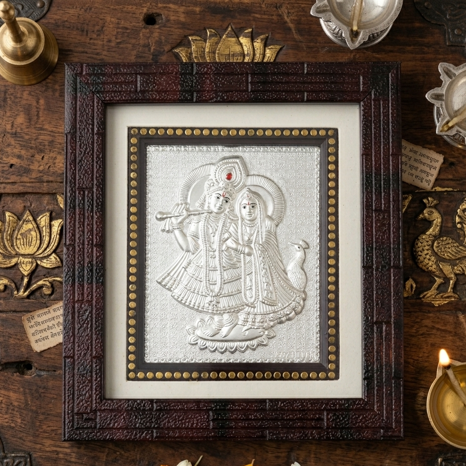 Silver Plated Radha Krishna Frame | Size: 5x5.5 Inch