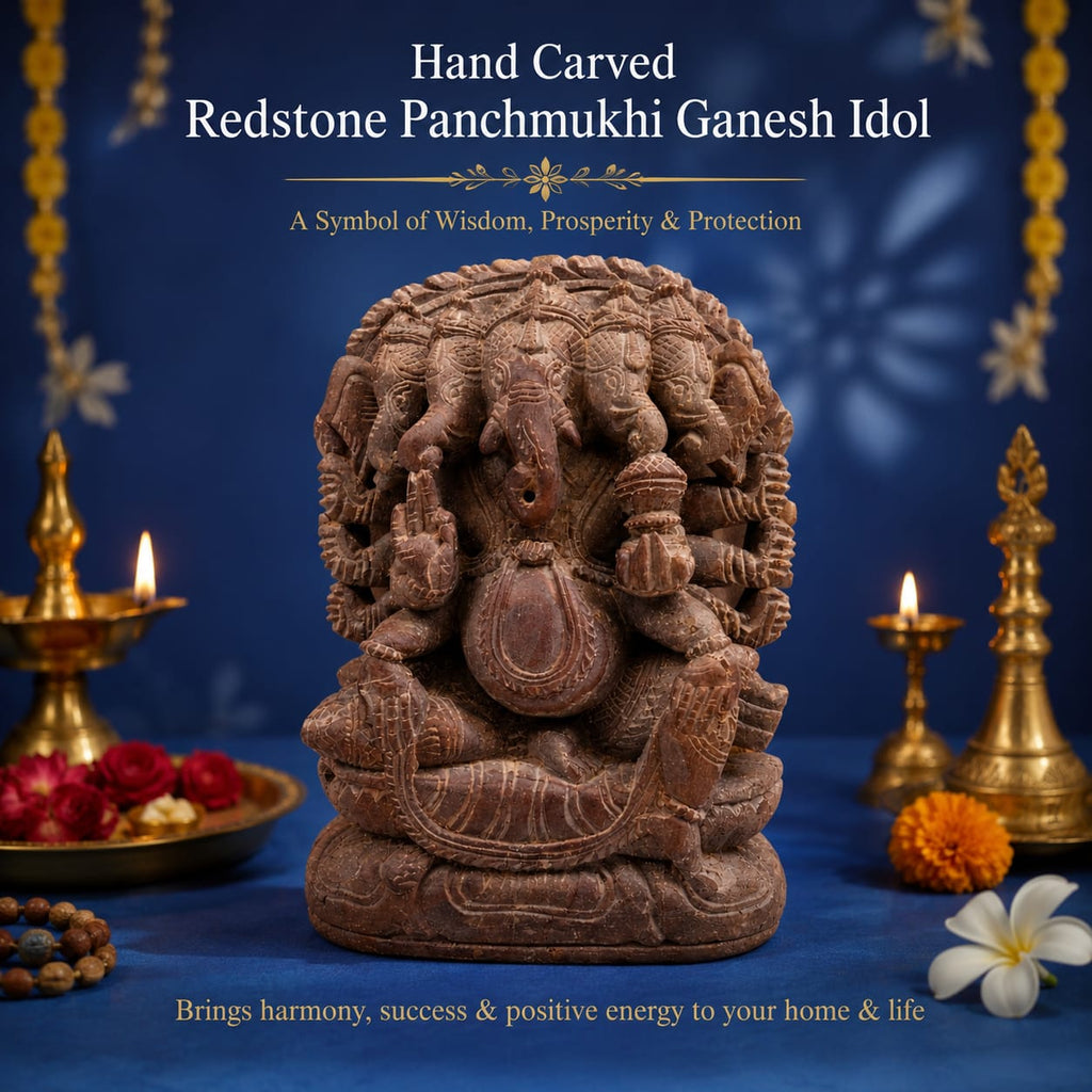 ✨ Hand-Carved RedStone Panchmukhi Ganesha Idol ✨