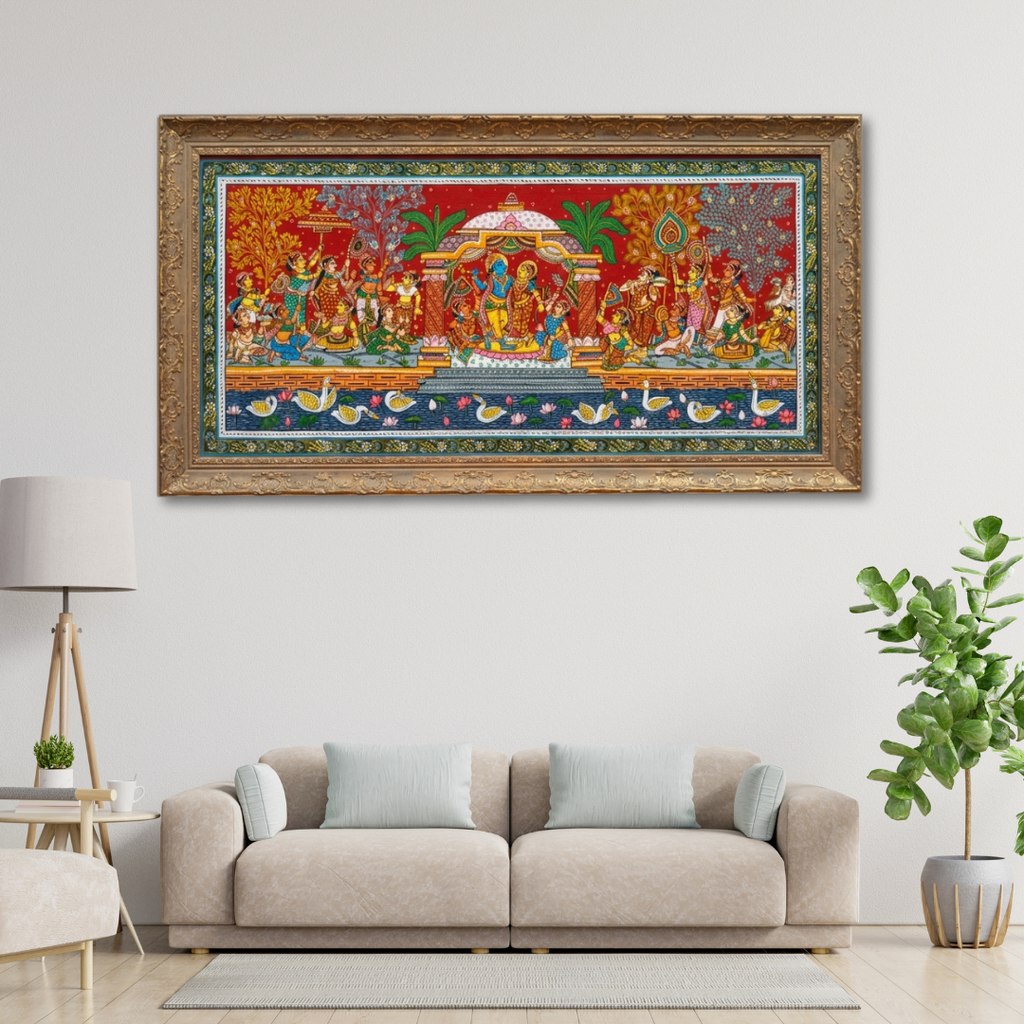 Handmade Pattachitra: Krishna Leela (Size: 23×44 inch)