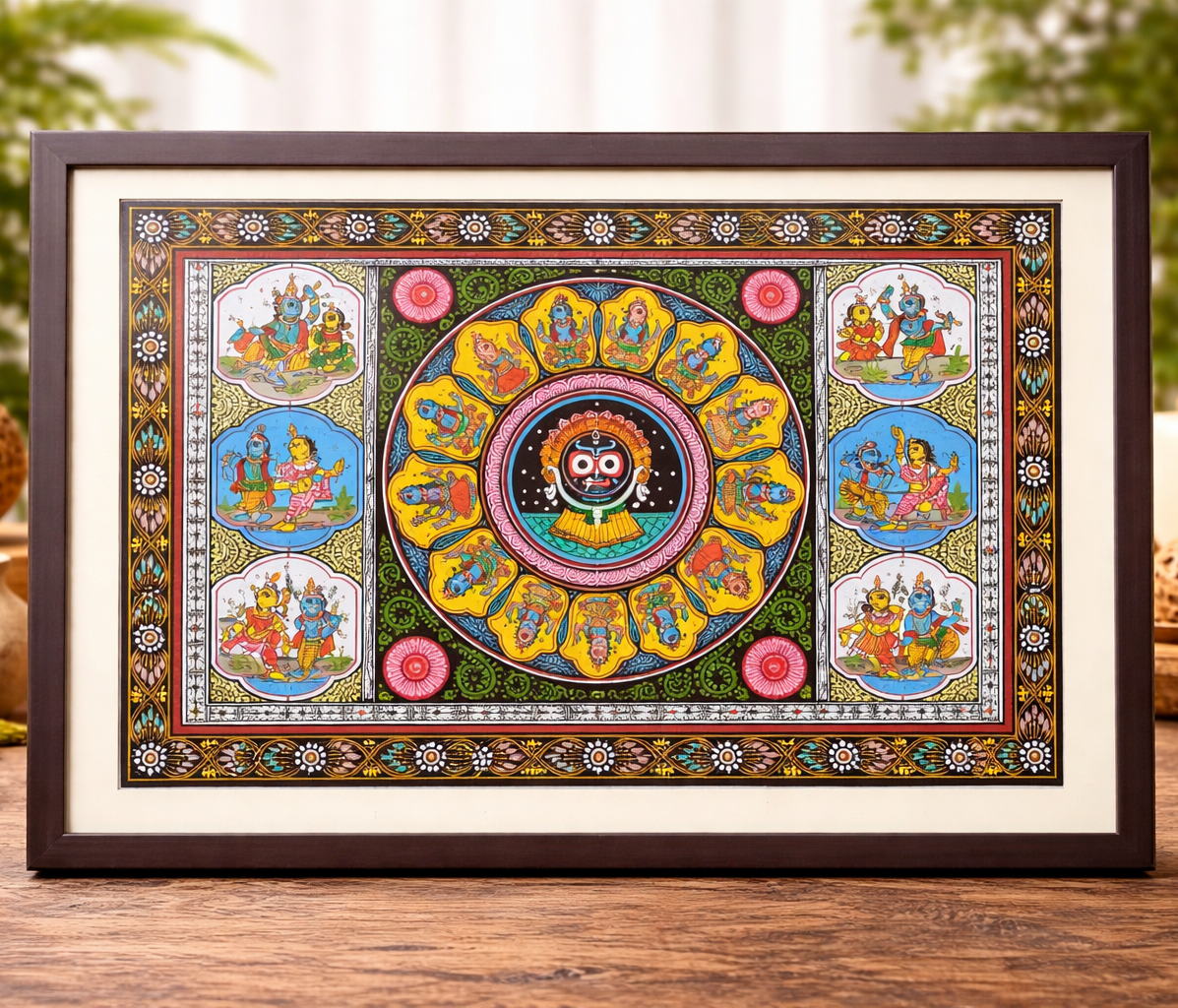 Handmade Pattachitra: Lord Jagannath Krishna Story (22.5 x 16.5 Inch)