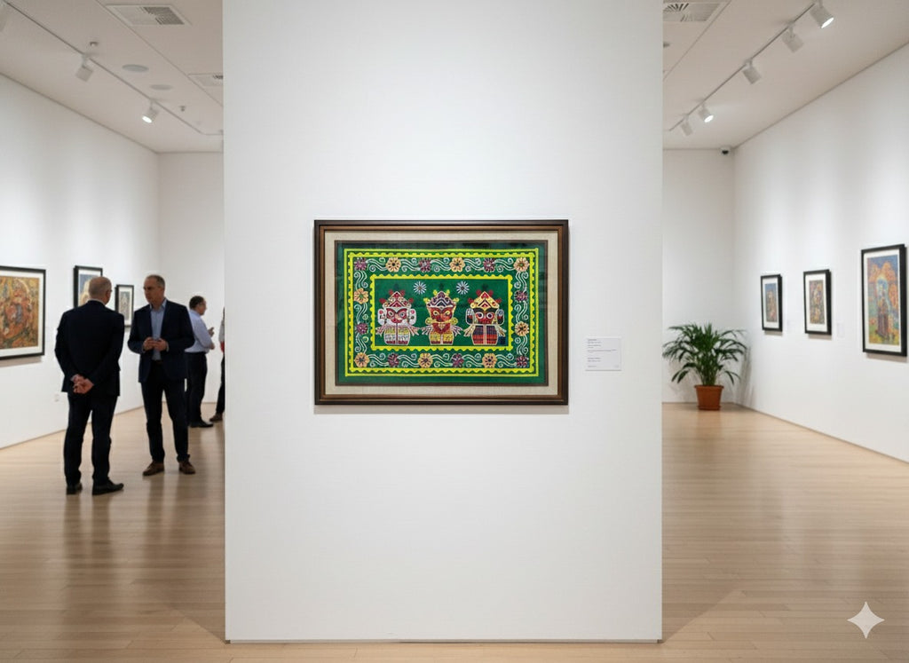 Pipli/Chandua Art: Lord Jagannath Balabhadra Subhadra | Size: 32 x 45 Inch