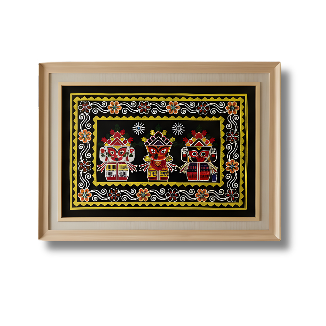 Pipli/Chandua Art: Lord Jagannath Balabhadra Subhadra | Size: 46 x 33 Inch