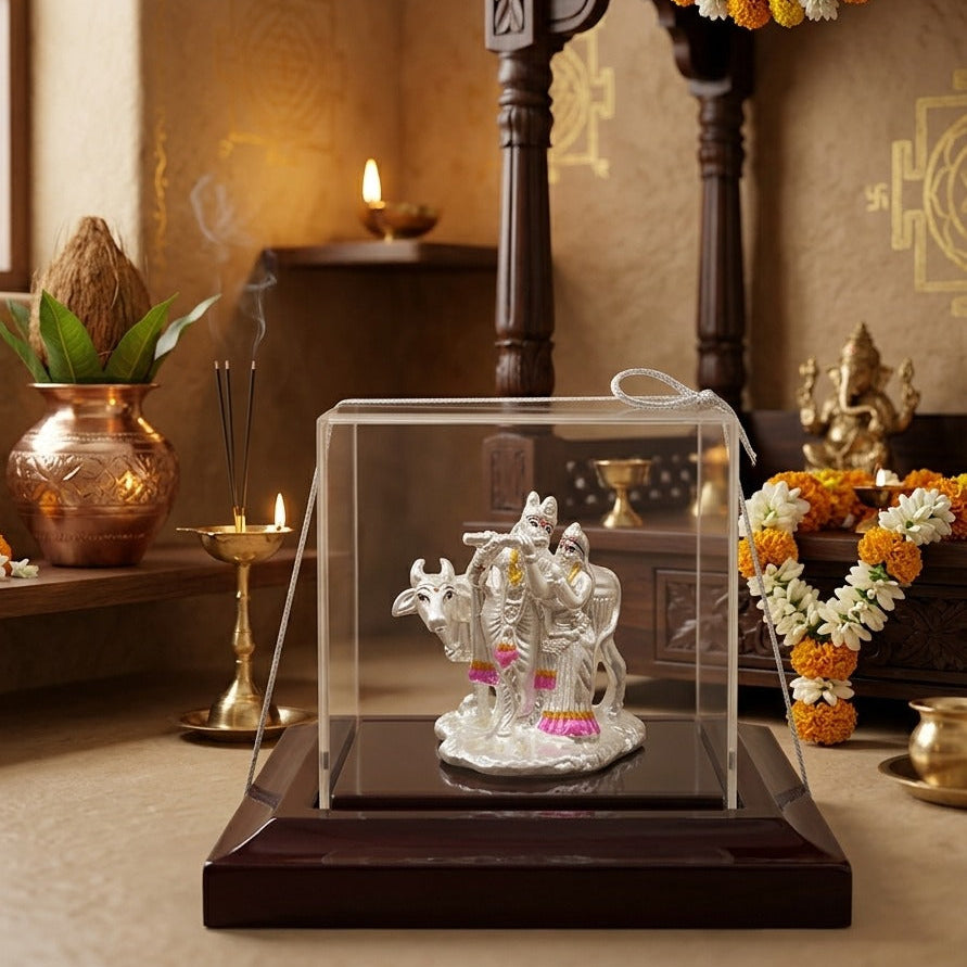 Silver Plated Radha Krishna | Size: 4.5x3.5x3.5 Inch