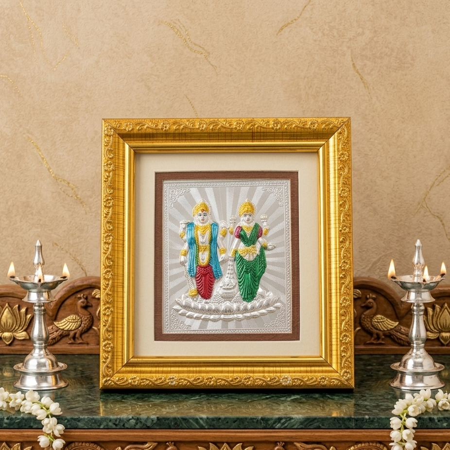 Silver Plated Laxmi Vishnu Frame | Size: 5x5.5 Inch