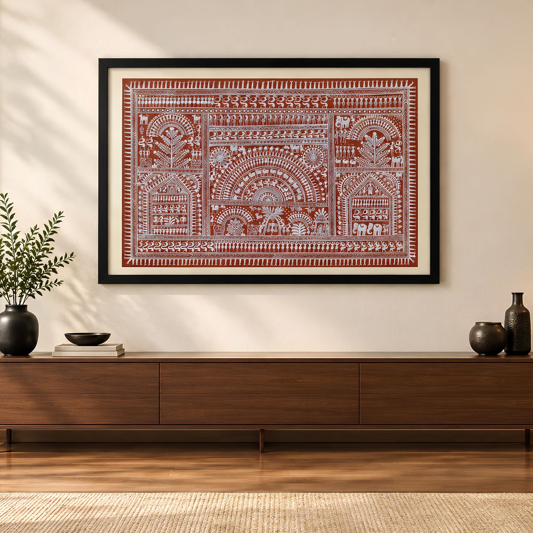 Traditional Saura Tribal Art from Odisha – Handcrafted Wall Painting (Size: 36 × 26 Inches)