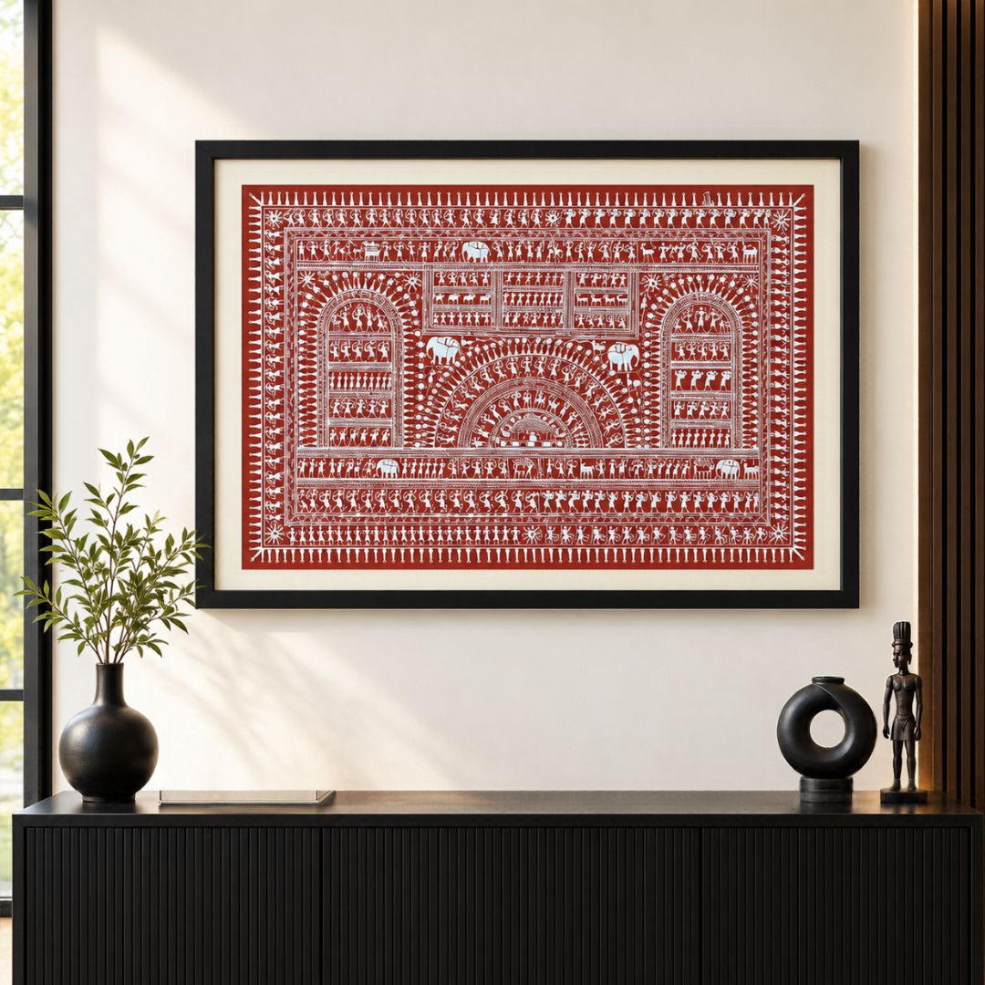 Traditional Saura Tribal Art from Odisha – Handcrafted Wall Painting (Size: 36 × 26 Inches)