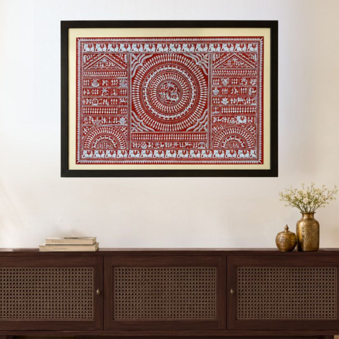 Traditional Saura Tribal Art from Odisha – Handcrafted Wall Painting (Size: 36 × 26 Inches)