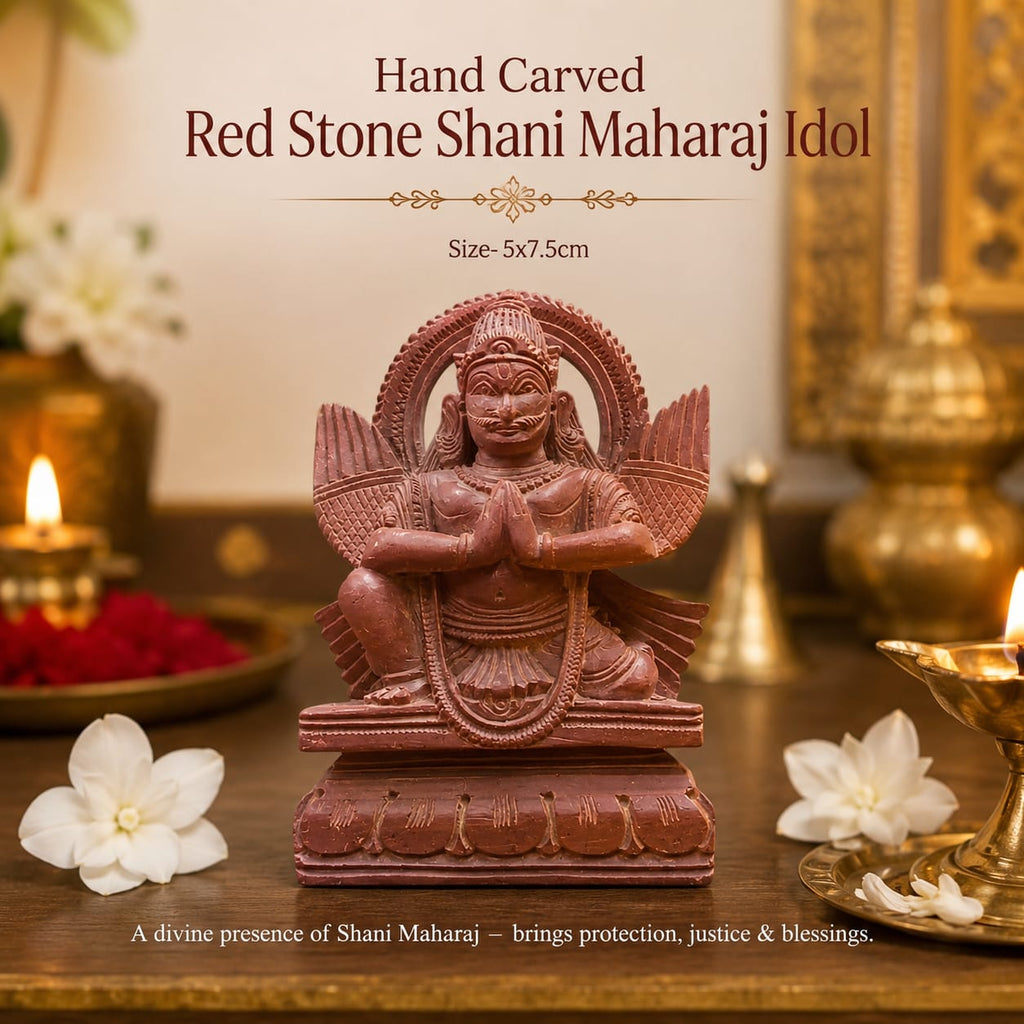 Hand-Carved RedStone Shani Maharaj Idol (5x7.5 cm)