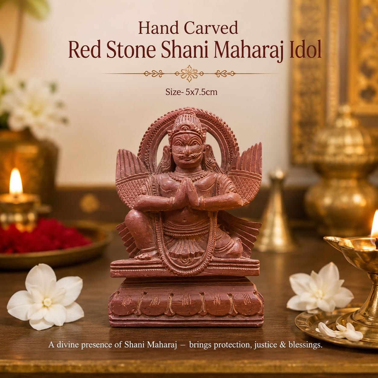 Hand-Carved RedStone Shani Maharaj Idol (5x7.5 cm)