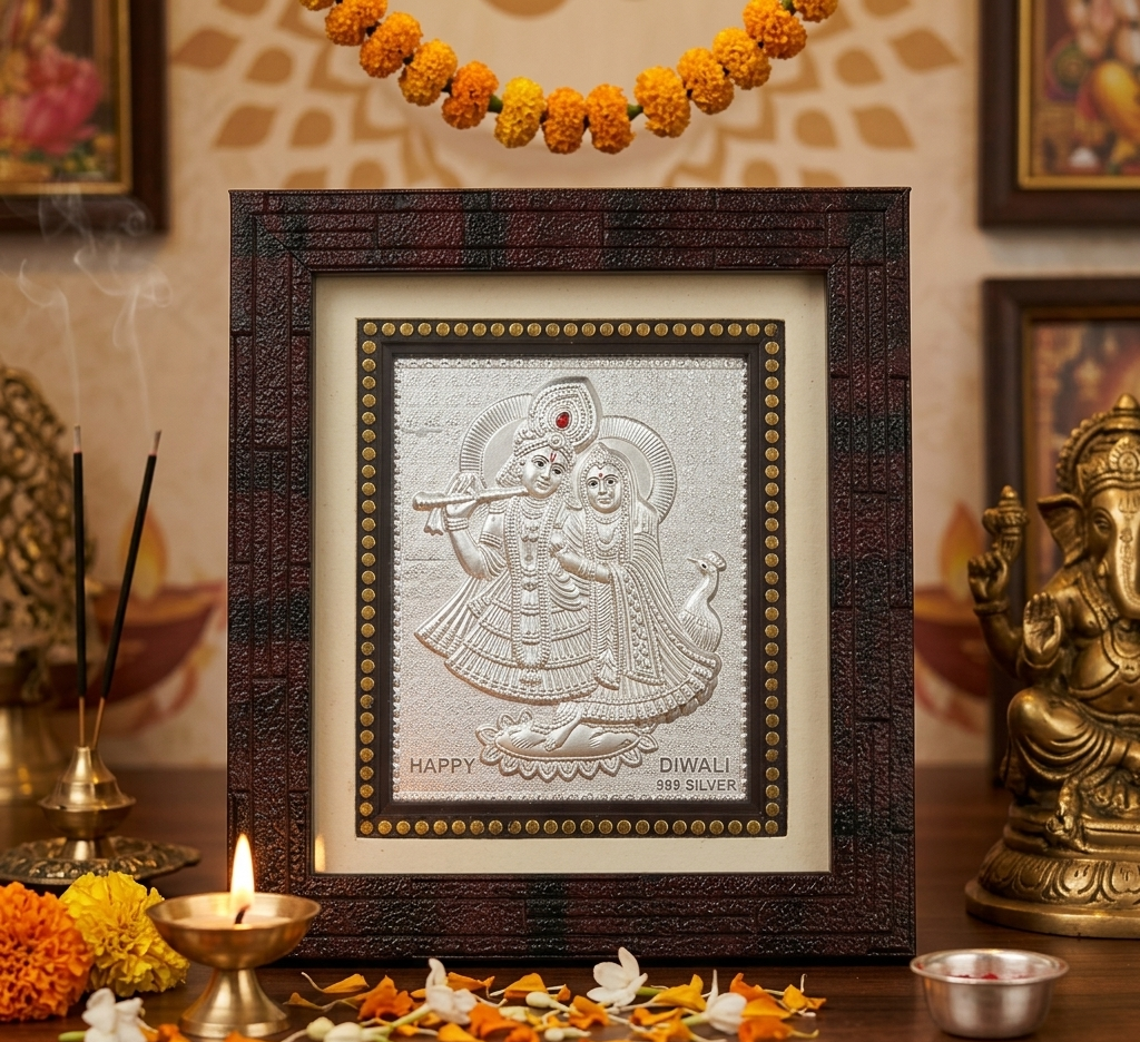 Silver Plated Radha Krishna Frame | Size: 5x5.5 Inch