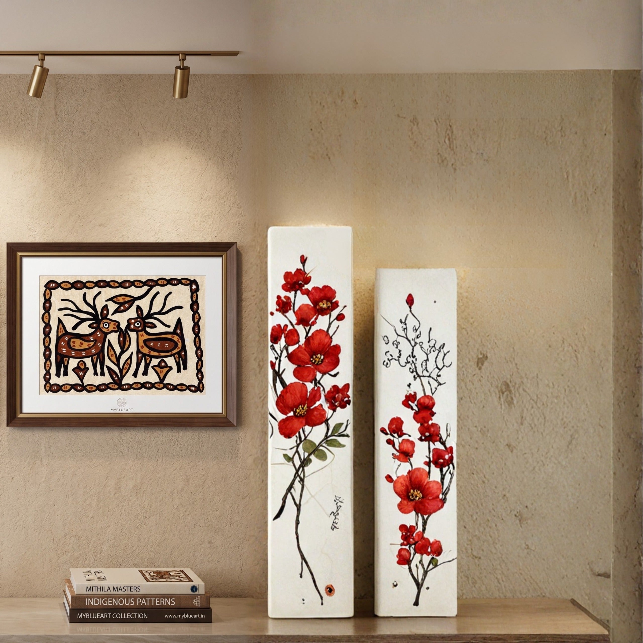 Handmade Sohrai Painting: Couple Deer (Size: 15x19 Inches)