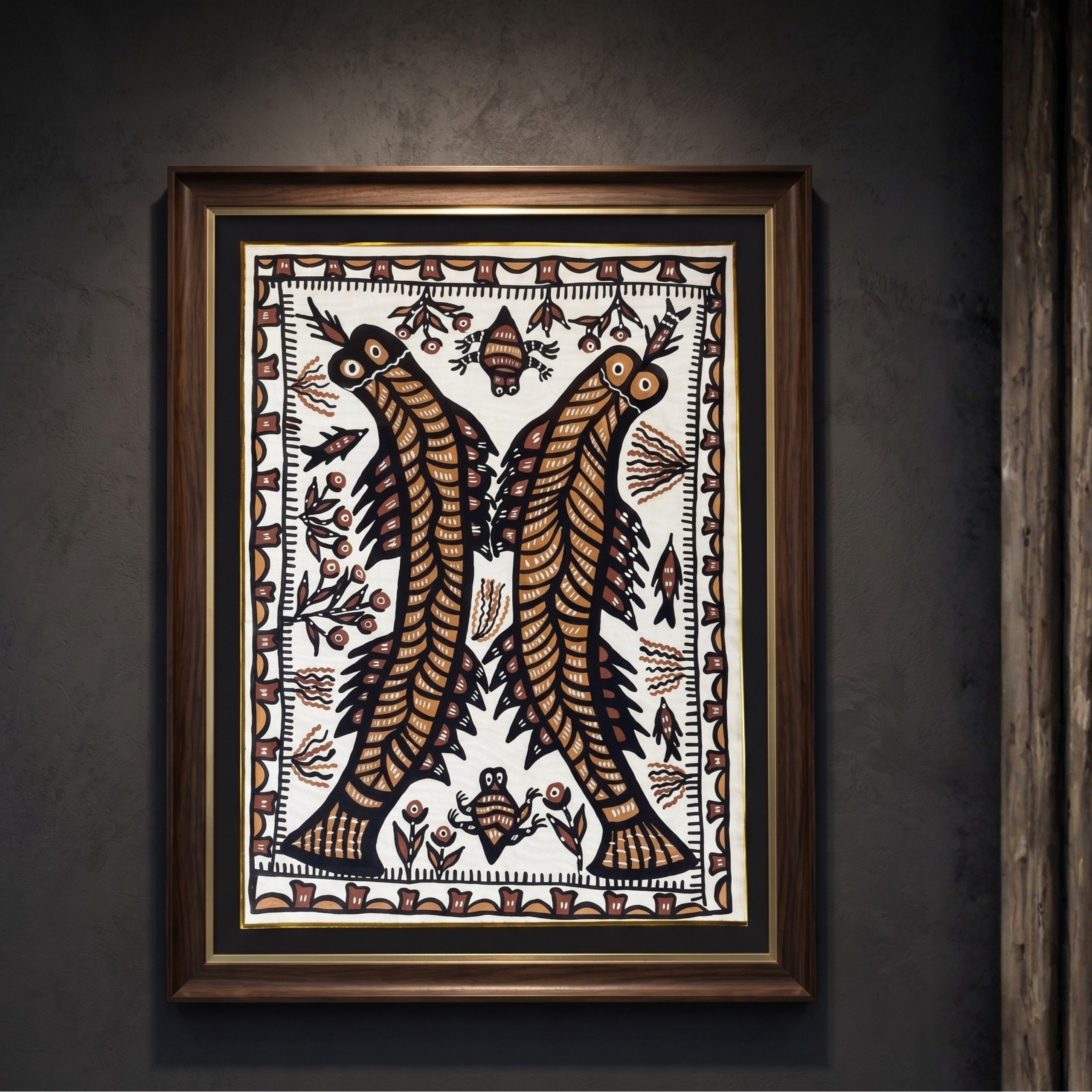 Handmade Sohrai Painting: Couple Fish (Size: 28x36 Inches)
