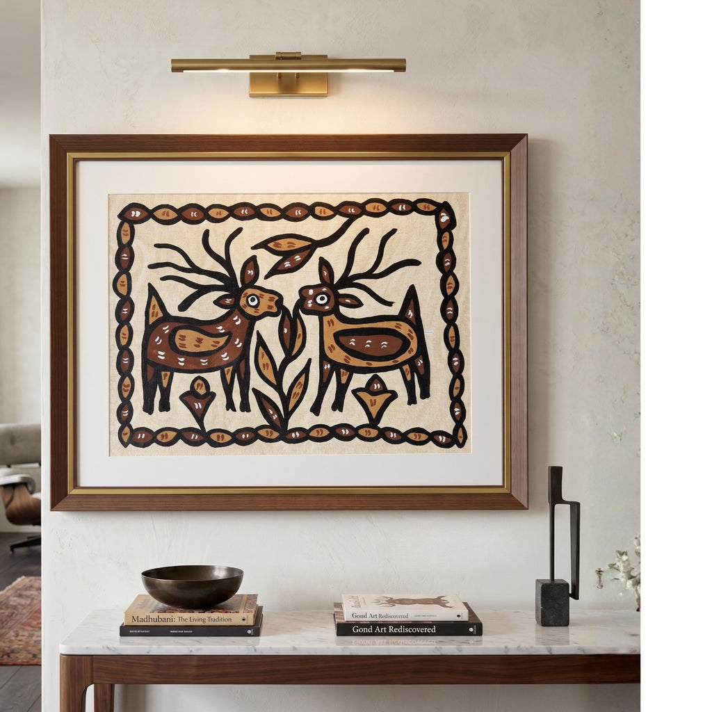 Handmade Sohrai Painting: Couple Deer (Size: 15x19 Inches)