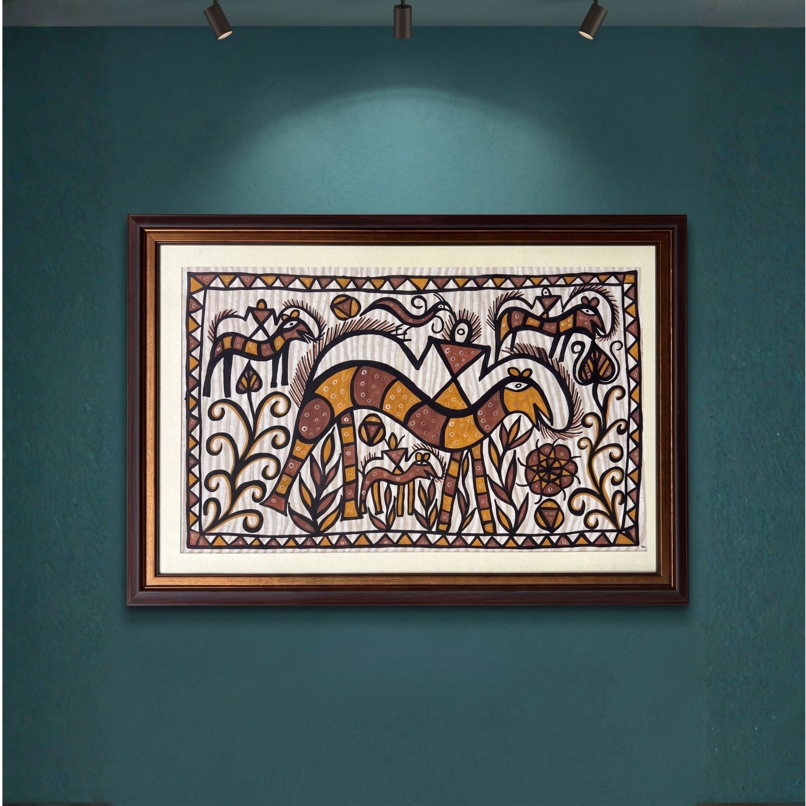 Handmade Sohrai Painting: Animals In The Jungle (Size: 24x34 Inches)