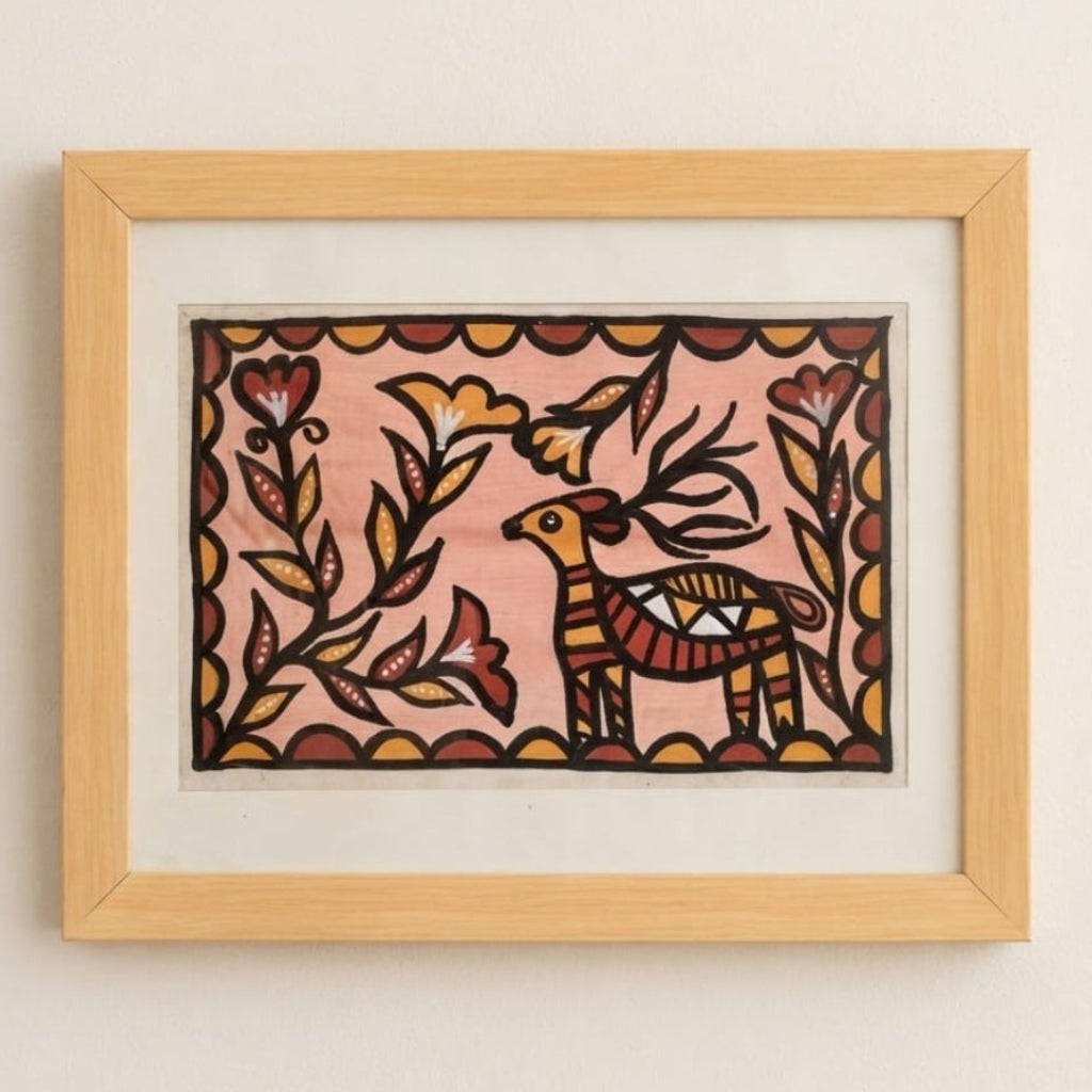 Animal In The Jungle | Authentic Handmade Sohrai Painting (16 × 12 Inches)