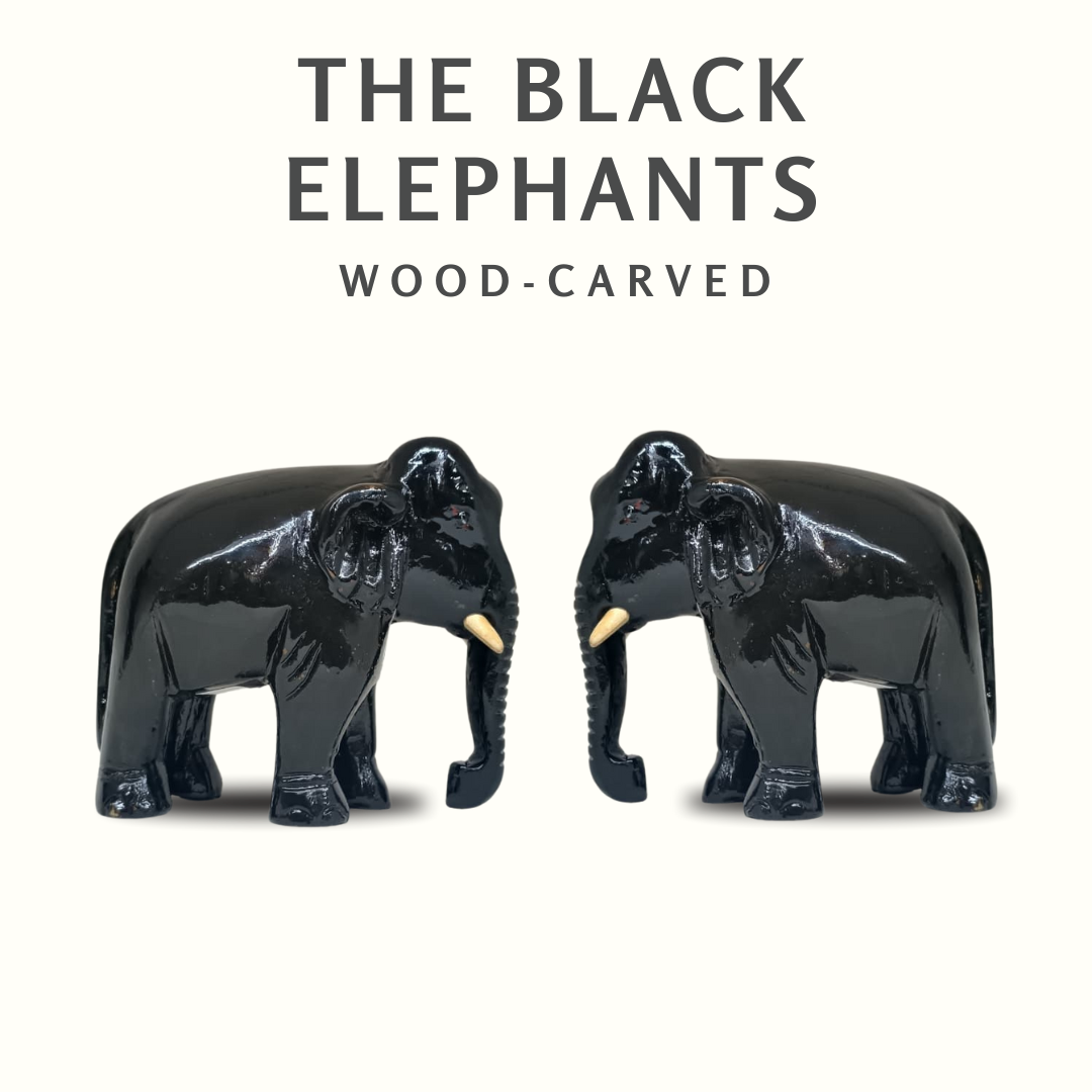 The Black Elephants | Hand-Carved Wooden Sculpture | 1 Set | 4x5 Inch