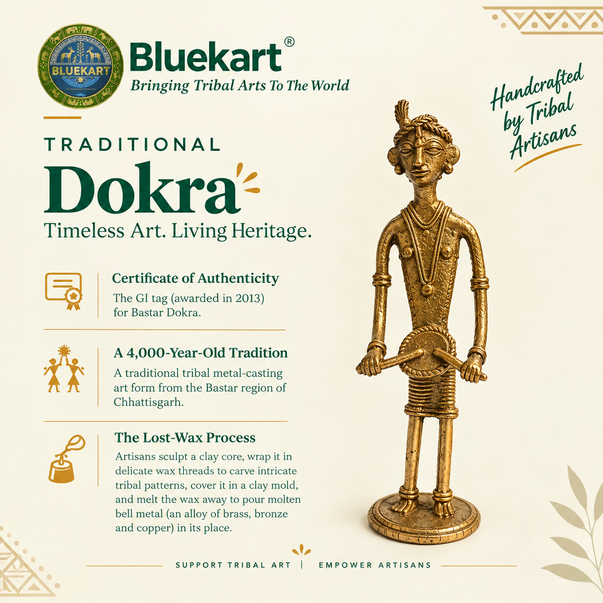 The Drummer – Handmade Bastar Dokra Art (Size: L 2 x H 6 Inch)