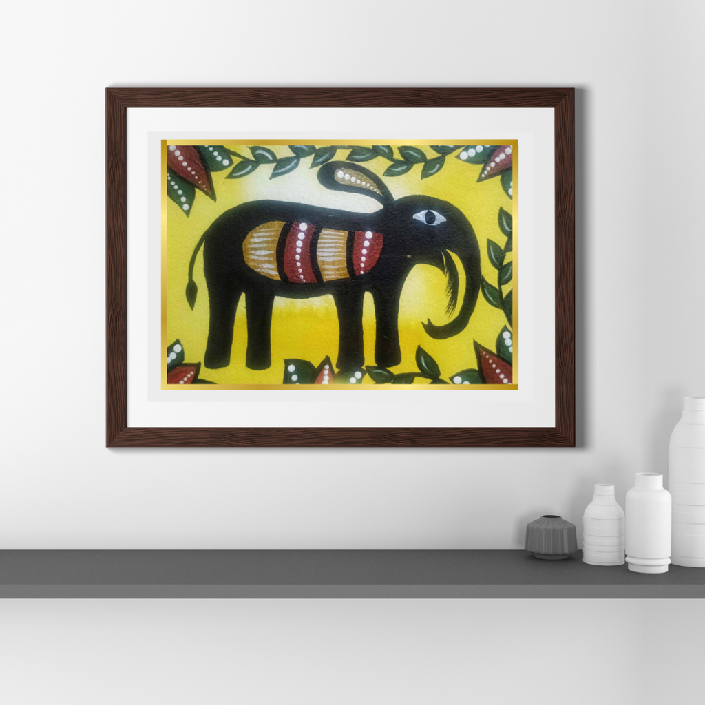 Handmade Sohrai Painting: The Elephant (Size: 8x10 Inches)