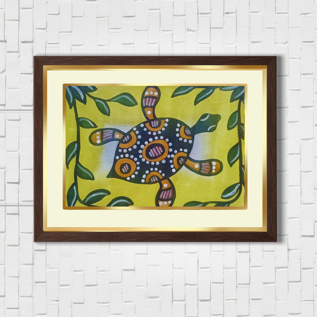 Handmade Sohrai Painting: The Turtle (Size: 8x10 Inches)