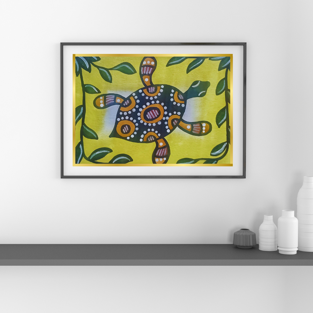 Handmade Sohrai Painting: The Turtle (Size: 12x10 Inches)