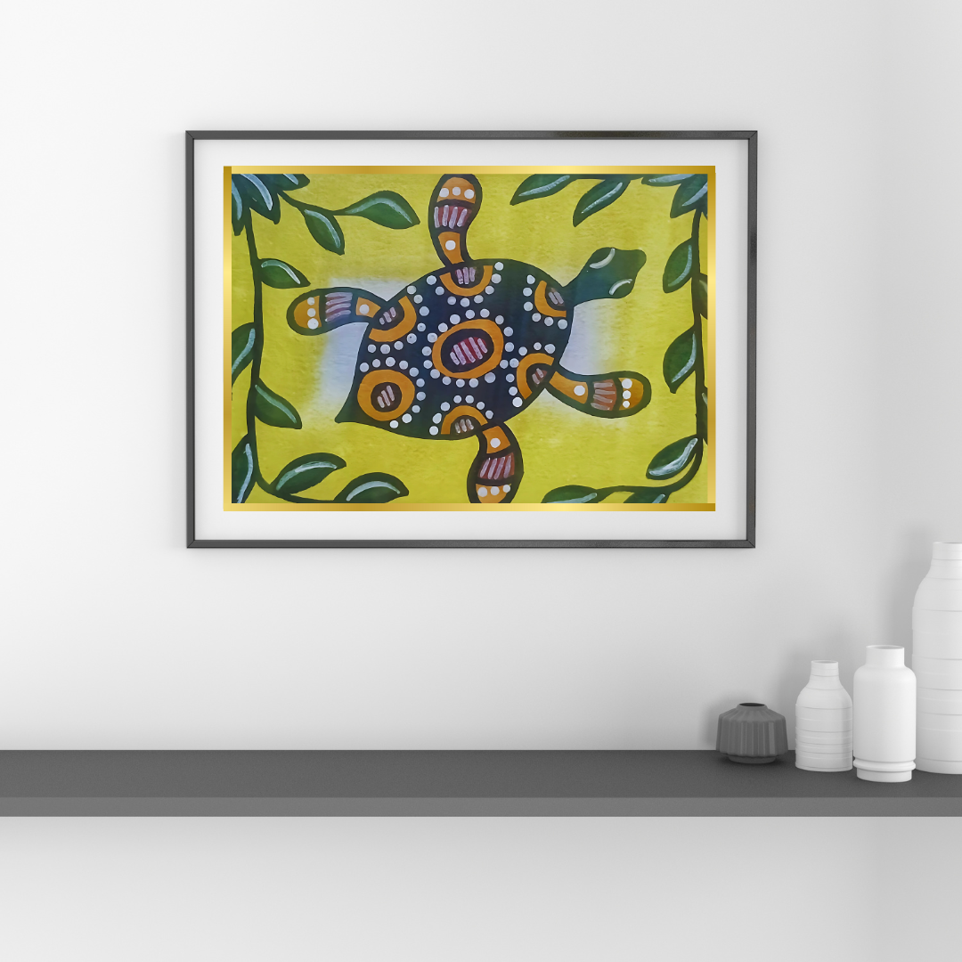 Handmade Sohrai Painting: The Turtle (Size: 8x10 Inches)