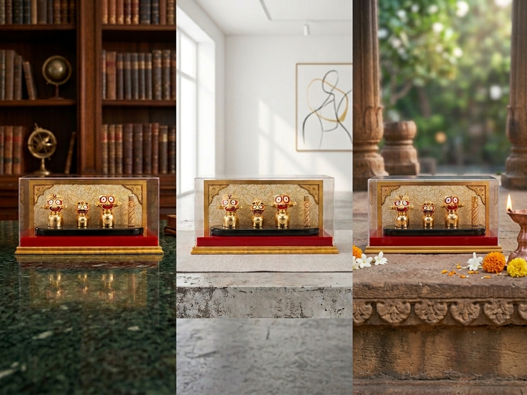 Gold Plated JBS Idol Set with Acrylic Display Case | Premium Decorative & Spiritual Gift | Size: 14.5x7.5 Inch
