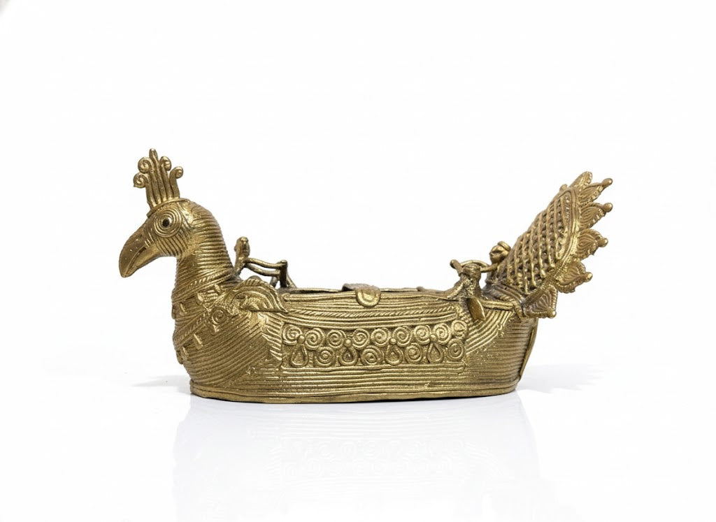 Handcrafted Brass Dokra Bird Boat Showpiece