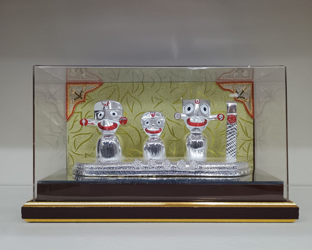 Silver Plated JBS Idol Set with Acrylic Display Case | Premium Decorative & Spiritual Gift