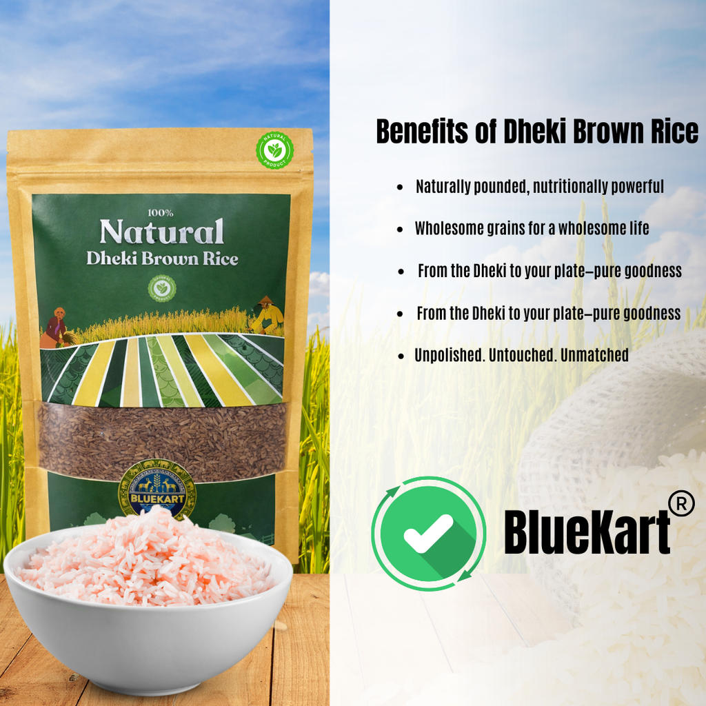 BlueKart Dheki Brown Rice (1 Kg) | Traditional Bali-Bhojana Rice | Naturally Grown in Jharkhand