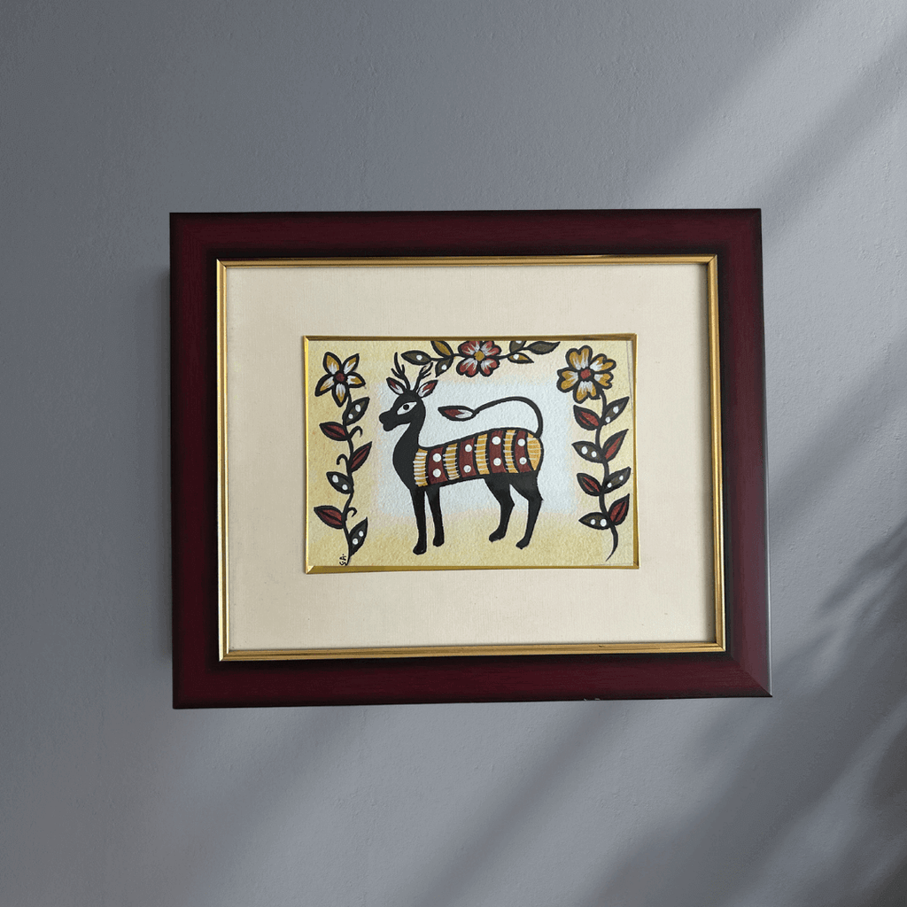 Handmade Sohrai Painting: The Deer (Size: 12x10 Inches)