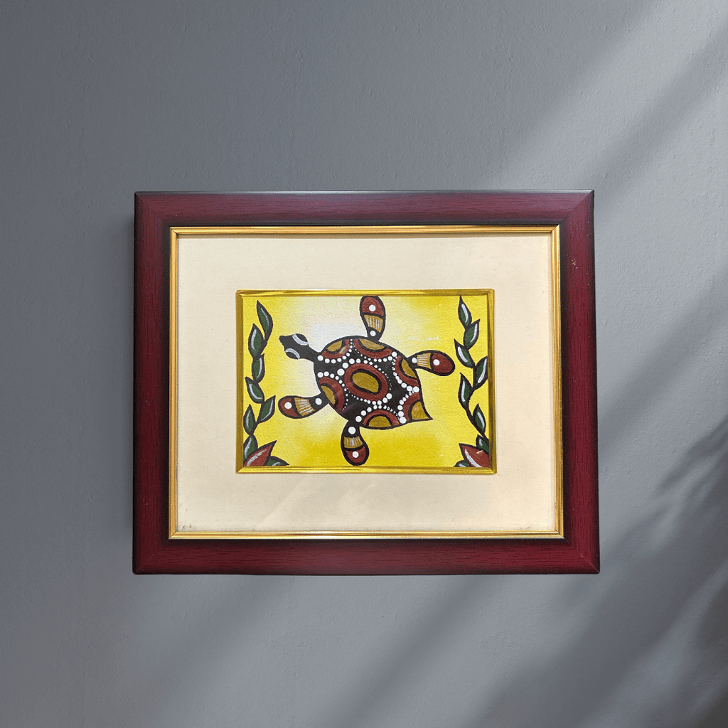 Handmade Sohrai Painting: The Turtle (Size: 12x10 Inches)