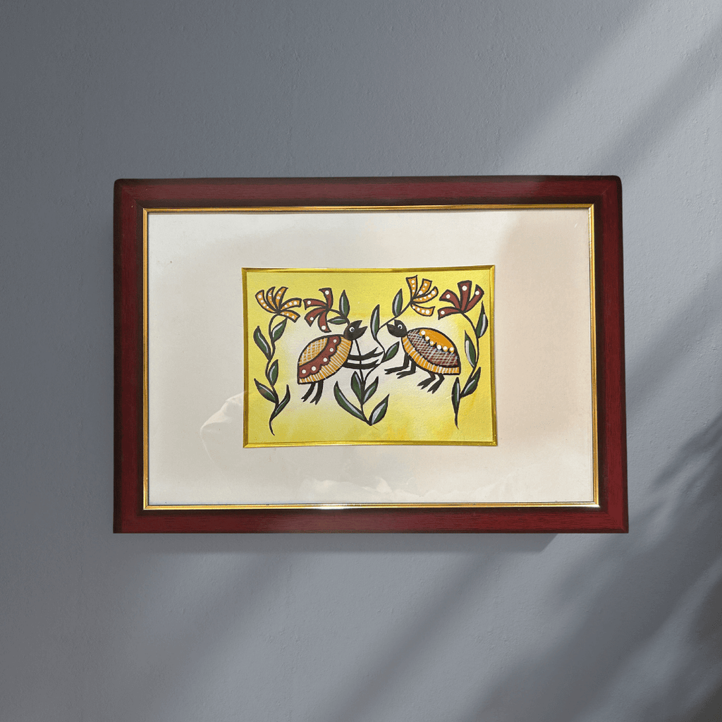 Handmade Sohrai Painting: Two Turtles (Size: 12x18 Inches)