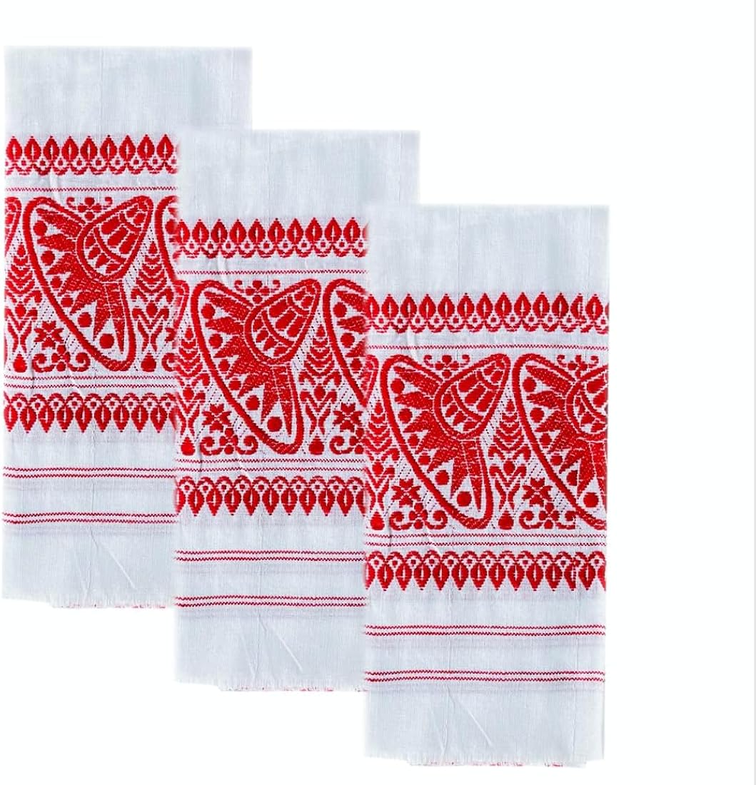 Tribal Gamcha | Traditional Tribal Polycotton Soft Fabric | Red and White
