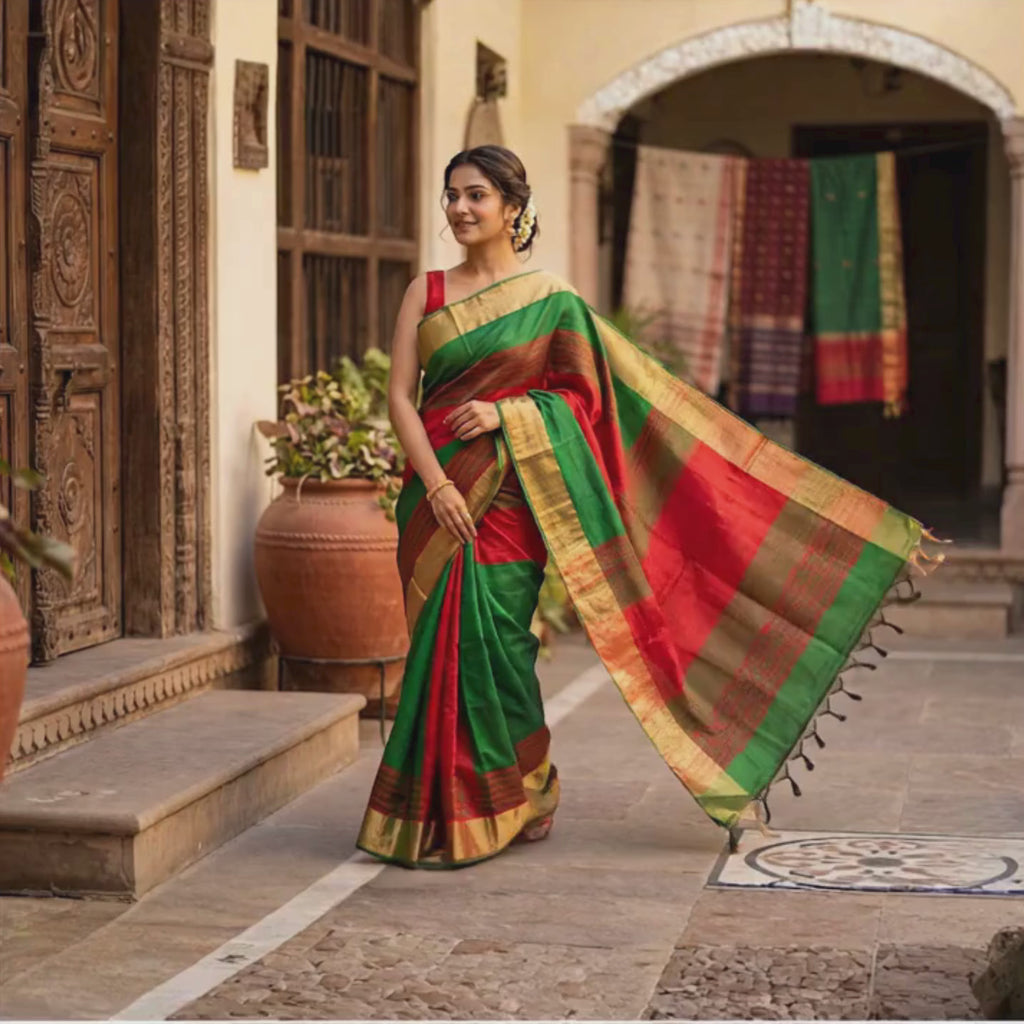 Elegant Dupion Silk Saree |Ethnic Zari Motifs, Perfect for Every Occasion