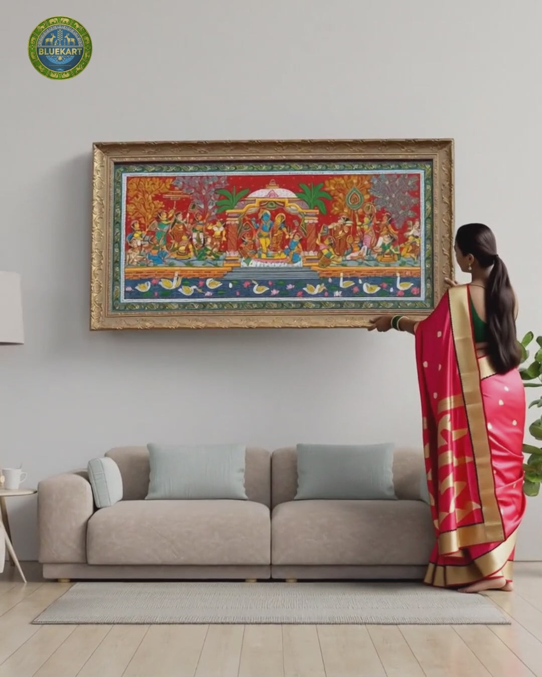 Handmade Pattachitra: Krishna Leela (Size: 23×44 inch)