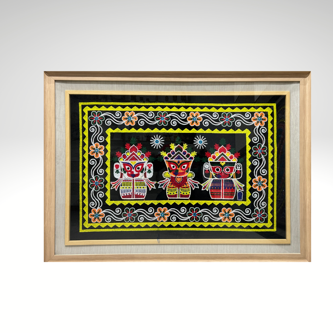 Pipli/Chandua Art: Lord Jagannath Balabhadra Subhadra | Size: 32 x 45 Inch